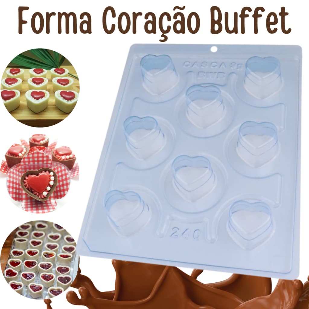 Forma Chocolate Coração Buffet Doces Finos 3 Partes C/ Silicone 17G BWB