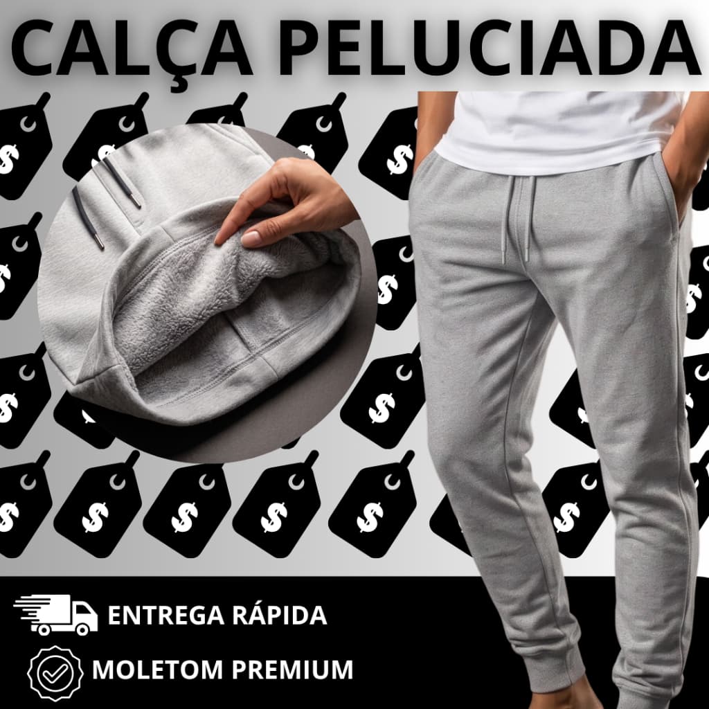 Calça Moletom Masculina Peluciada Estilosa Básica Casual Com Punho E Elastico Ajustavel Para Inverno