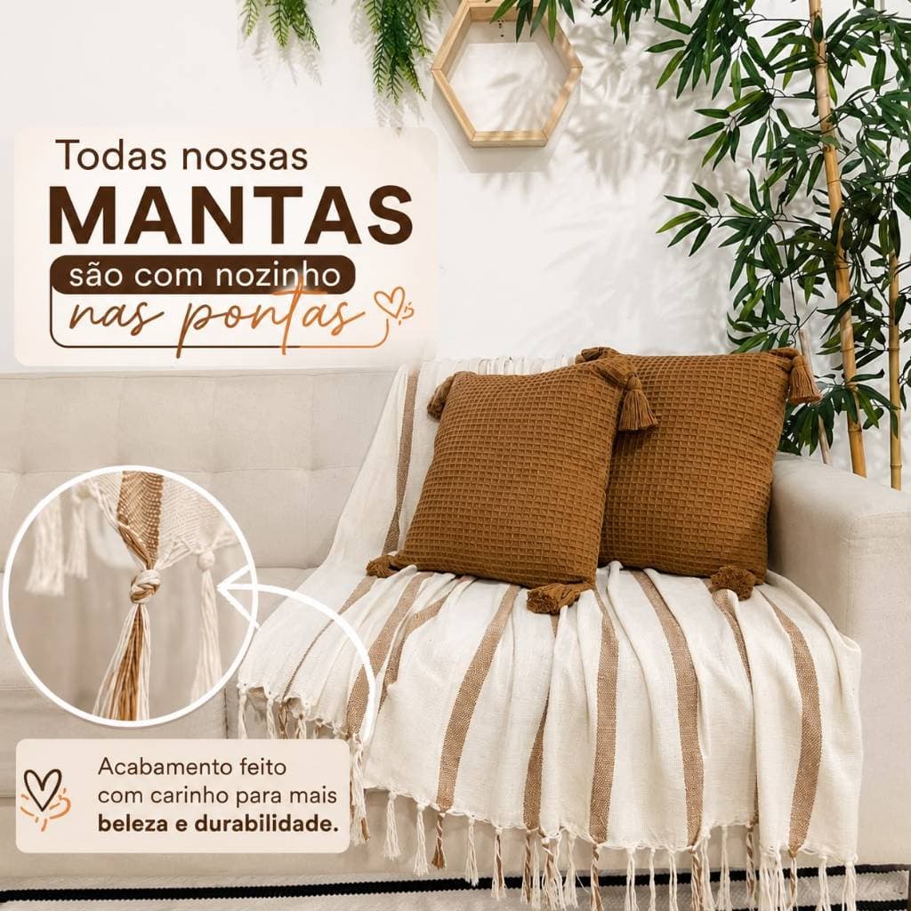 Capa de almofada para cama de casal ( kit 2 Capas + 1 Manta) almofada para sofa decorativa rustica