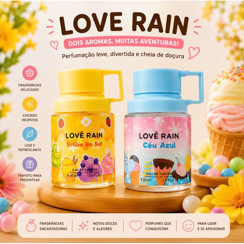 Perfume Love Rain 30ml | Perfume em Alta | Brilho do Sol e Céu Azul