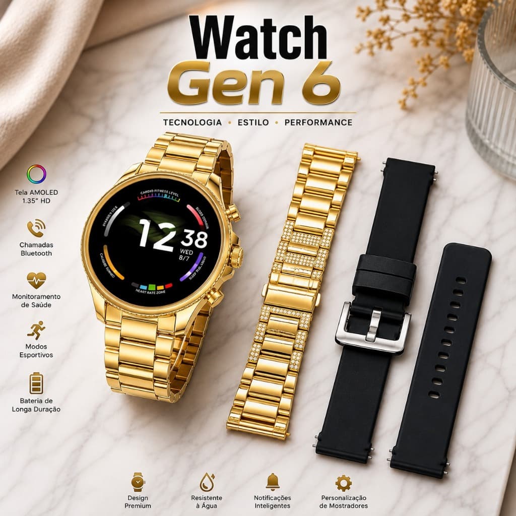 Relógio Inteligente Smartwatch Watch Gen 6 Tela Amoled 2 Pulseiras Bluethooth