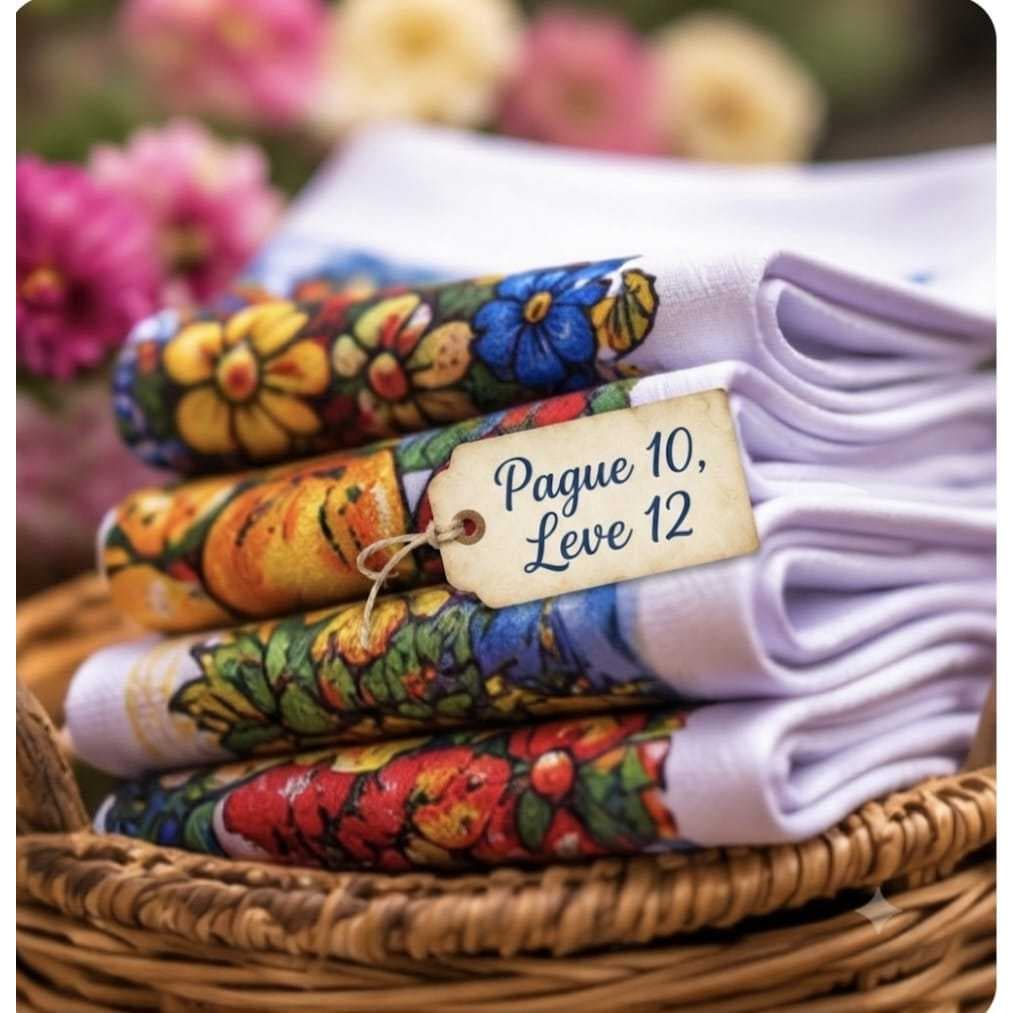Pano de Prato Kit 12 Panos de Prato Estampado  Pano de Cozina  Sacaria Algodão Cozinha