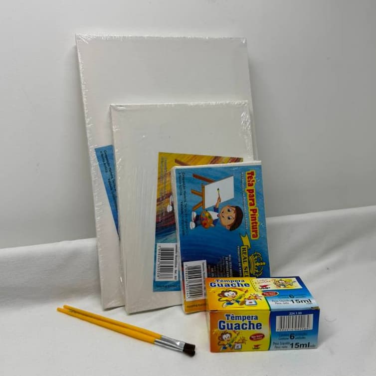 Tela para Pintura Canvas Kit com 6 Tintas Guache e 2 Pincéis