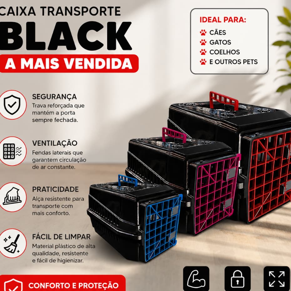 Caixa de Transporte Black N1 Pet Cachorro Gato Coelho Roedores Aves Filhotes