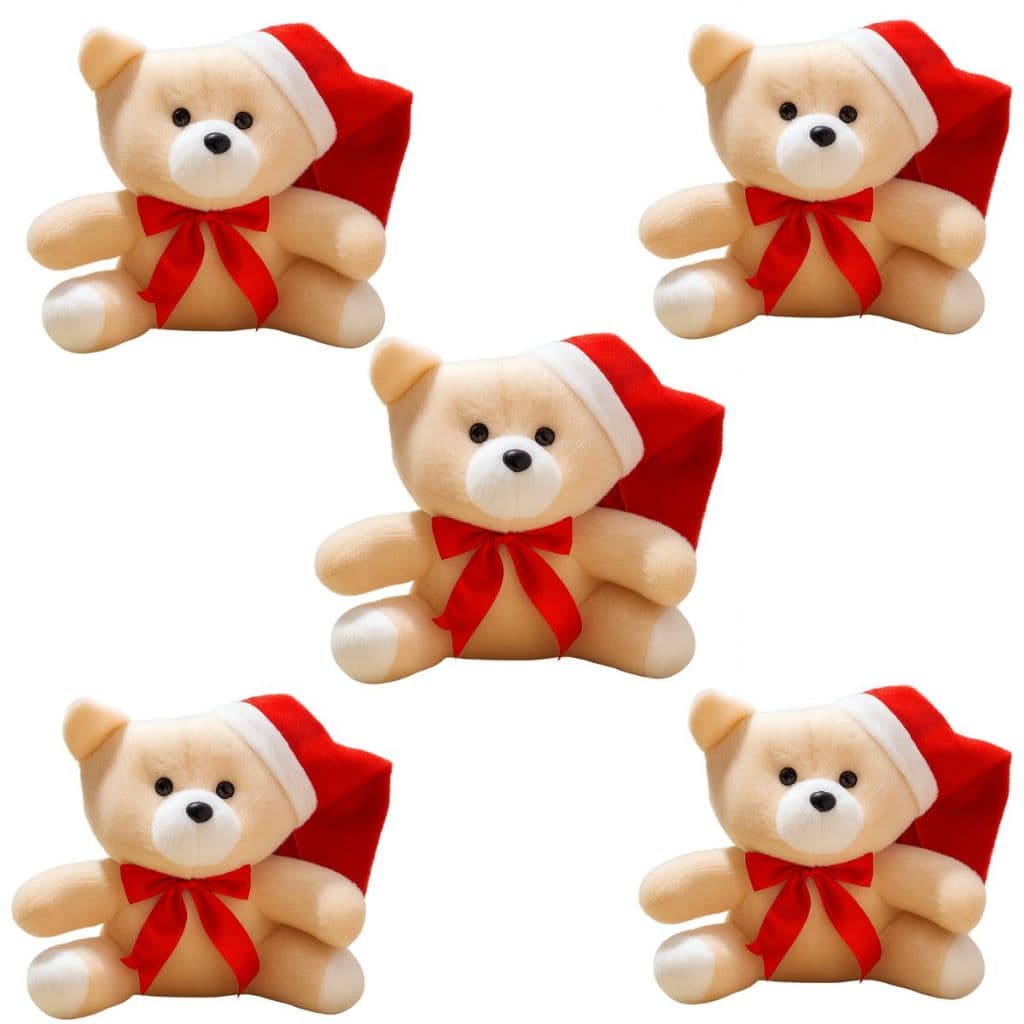 Kit 5 Ursinhos De Pelúcia Papai Noel 20 Cm Decoração Natalina Papai Noel Natal/ Decoração de Arvore de Natal e Cesta