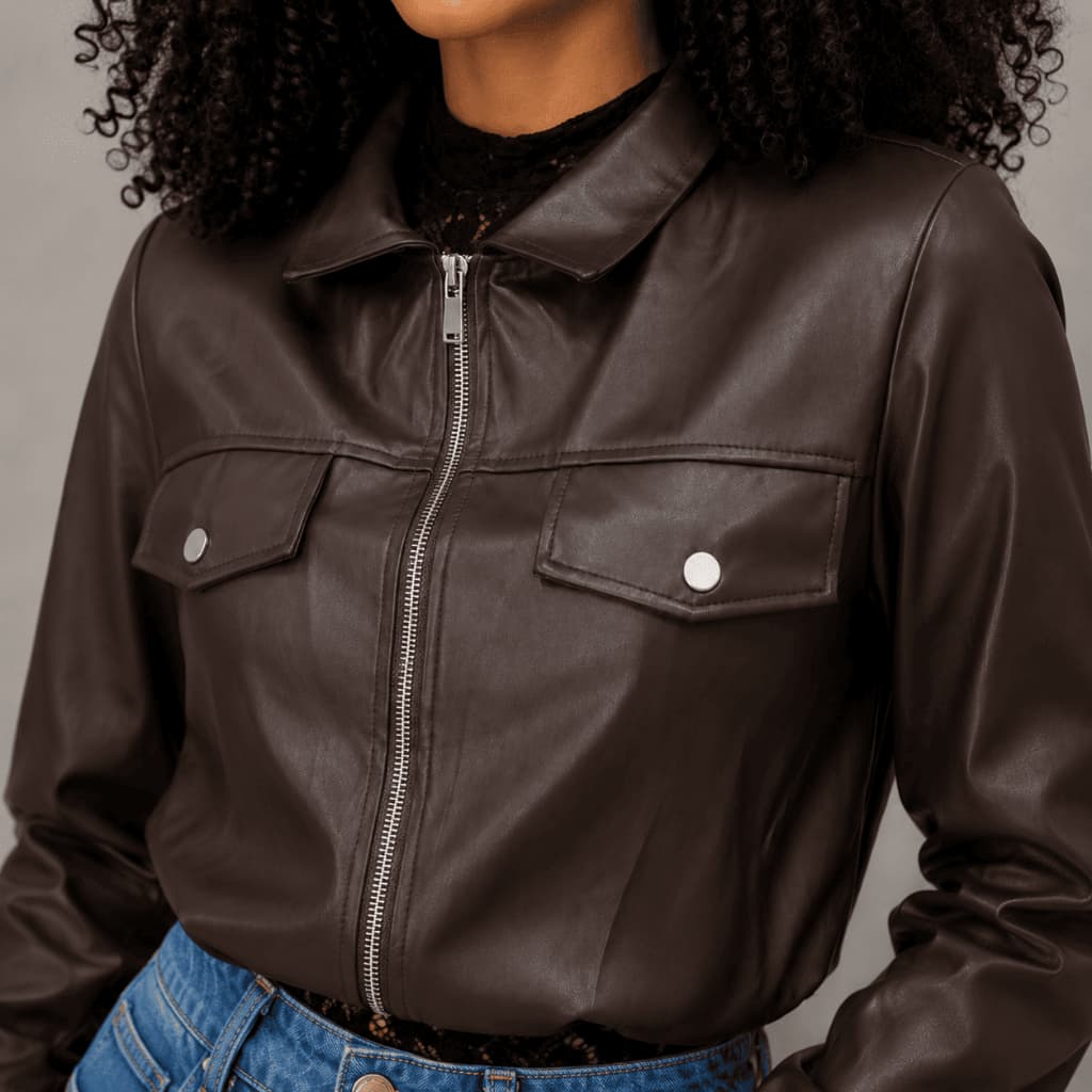 Jaqueta Feminina de Couro Inverno Bomber Moda Casual
