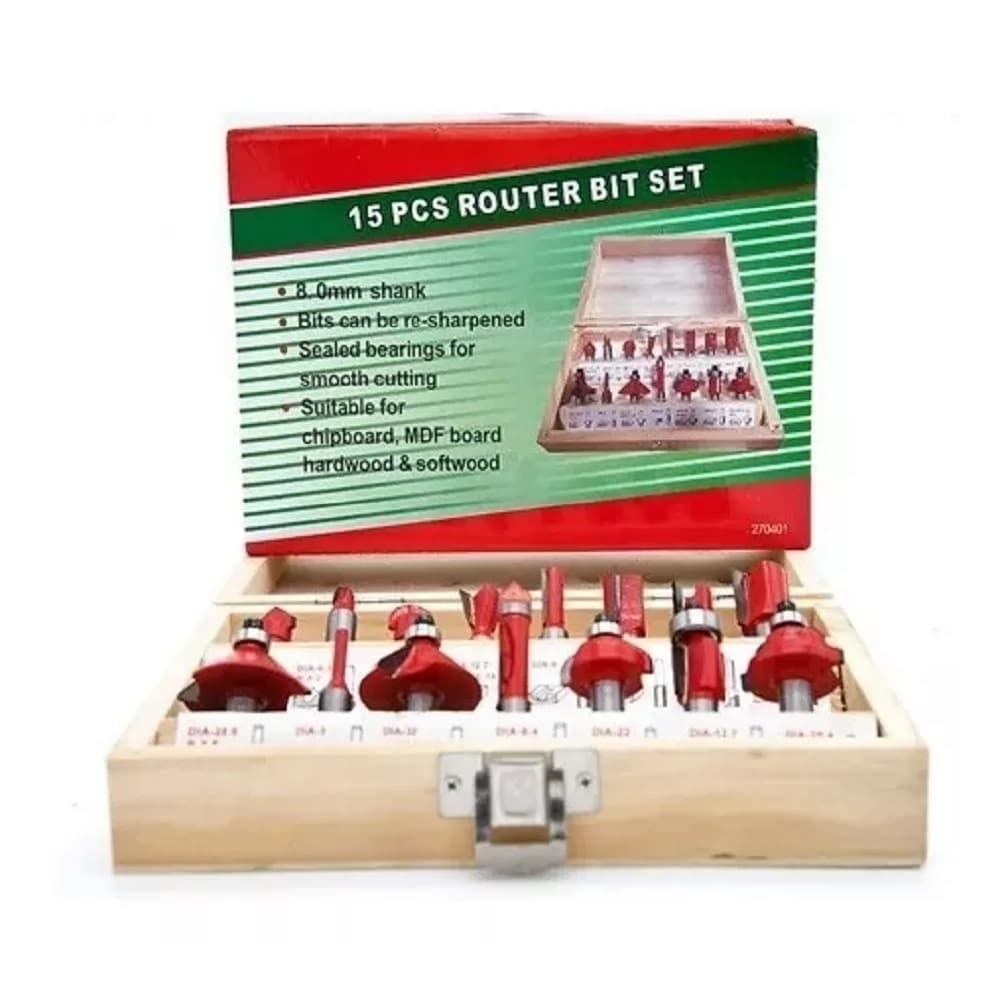 Conjunto 15 Fresas 6mm ou 8mm Para Tupia +  Estojo Madeira