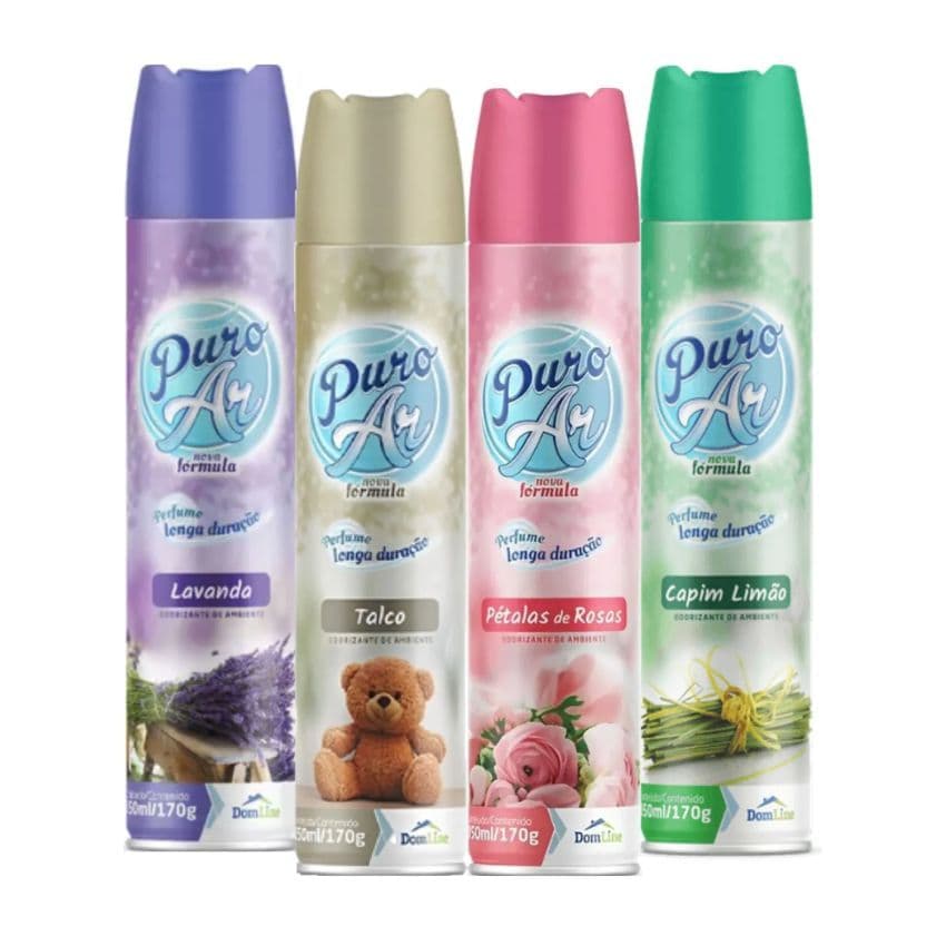 Odorizante de Ambiente Puro Ar 400ml/170g Spray Aromatizador Escolha o seu Aroma favorito