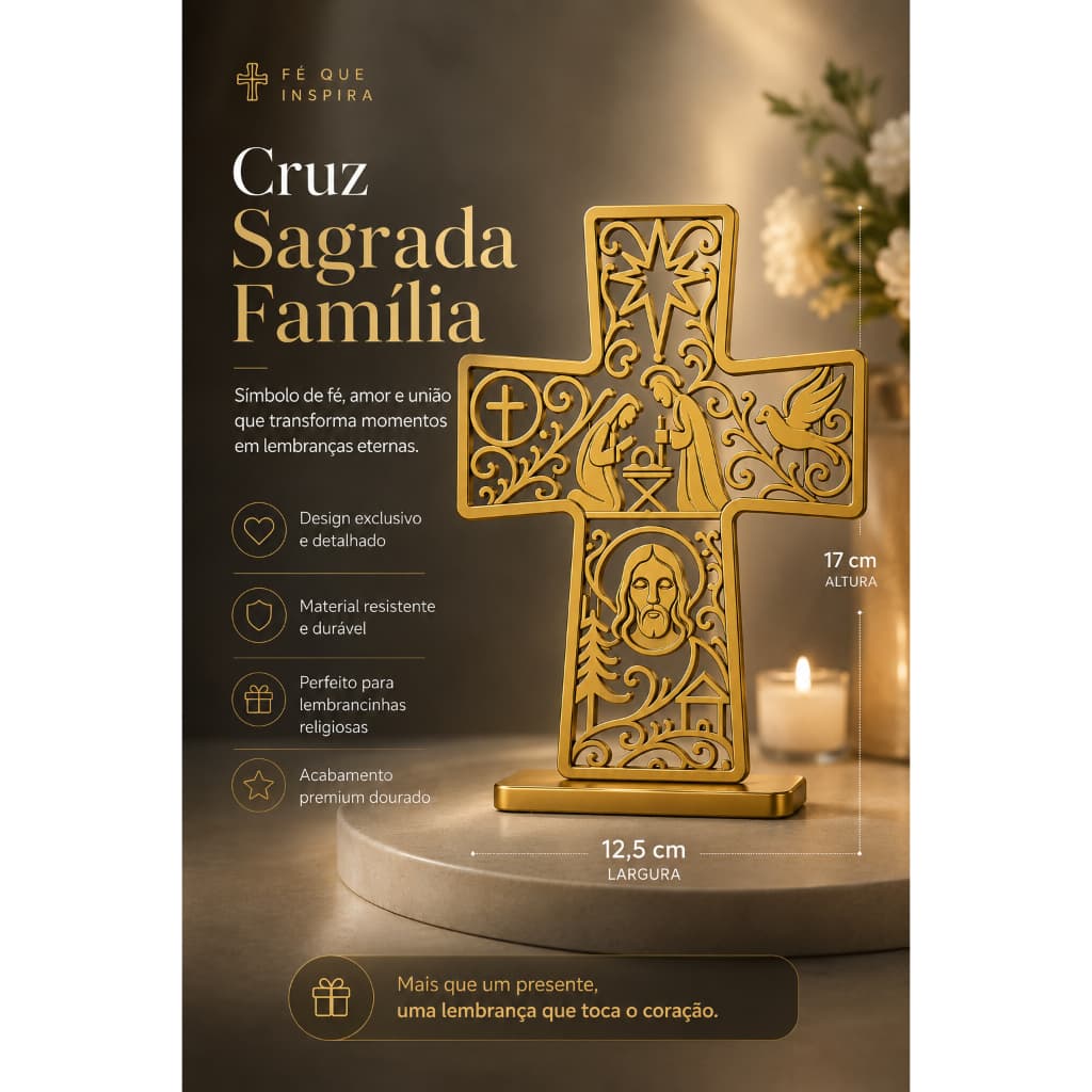 Cruz Decorativa Cristã | Sagrada Família |  Rosto de Cristo | Espirito Santo