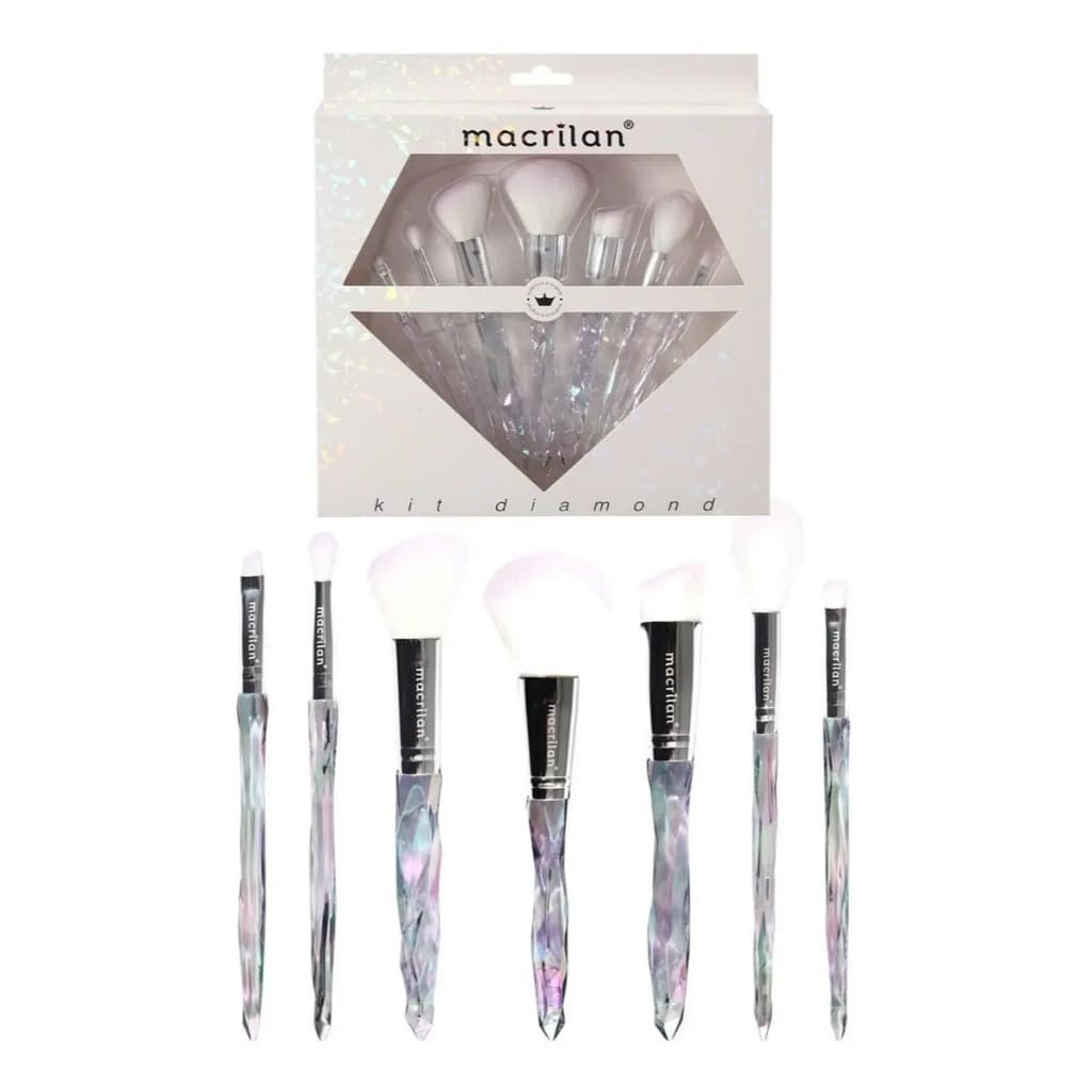 Kit Pincéis Macrilan Diamond Maquiagem Profissional | Cerdas Macias | Kit Completo para Base, Pó, Blush e Sombra