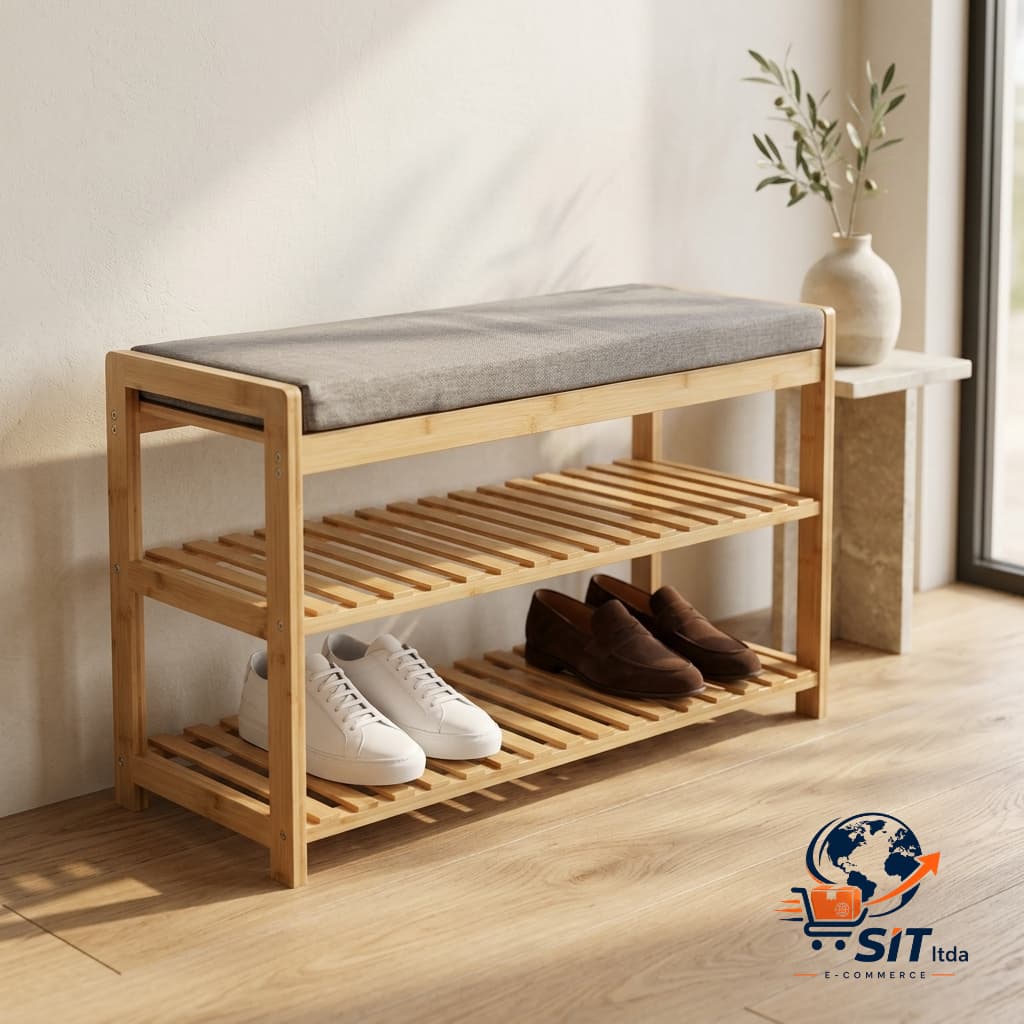 Banco E Sapateira De Bambu 2 Em 1 70 Cm X 29 Cm X 50 Cm Resistente Confortavel