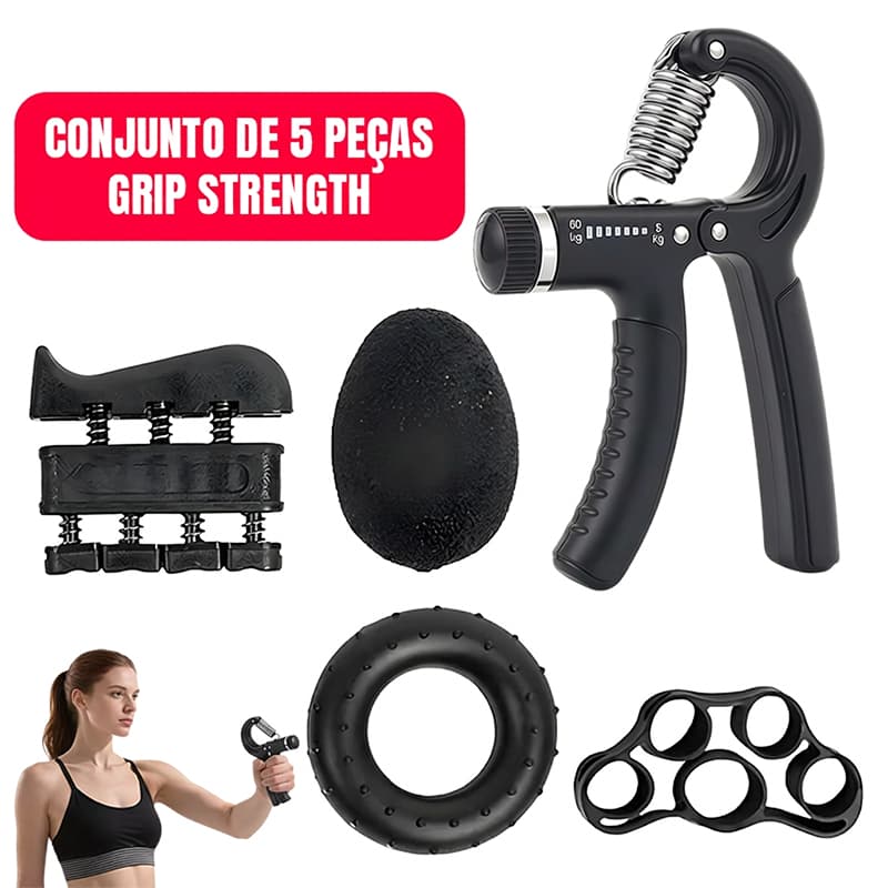 Hand Grip Kit 5 Peças Aderência de Mão Mola Fisioterapia Com Ajuste 5kg A 60kg
