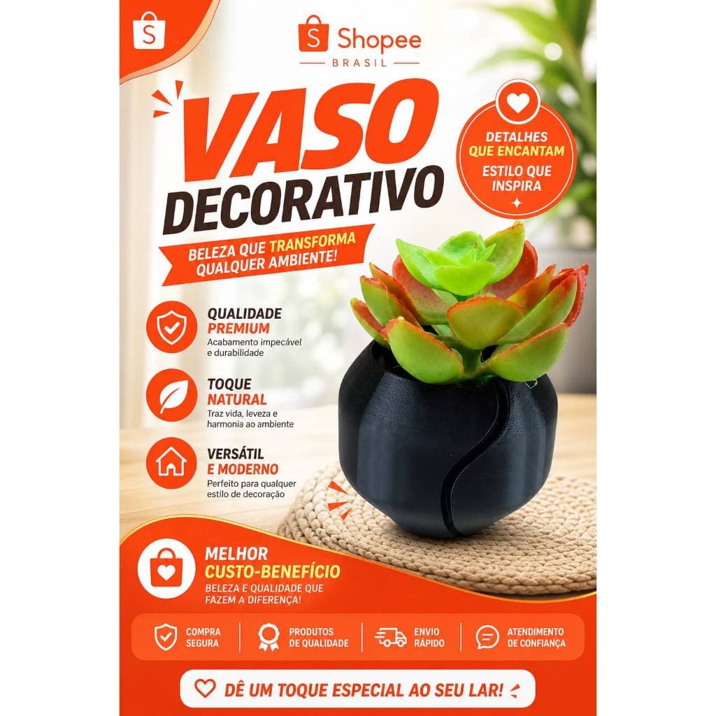 kit 03 Vasos Decorativos em PETG - Design Moderno e Alta Resistência