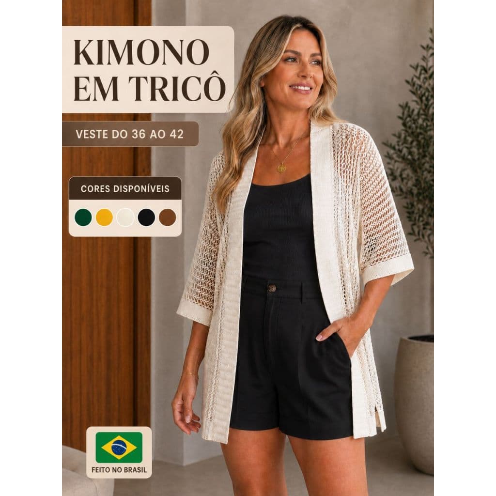 Kimono Em Tricô De Renda Crochê - Saída De Praia Do 36 Ao 42