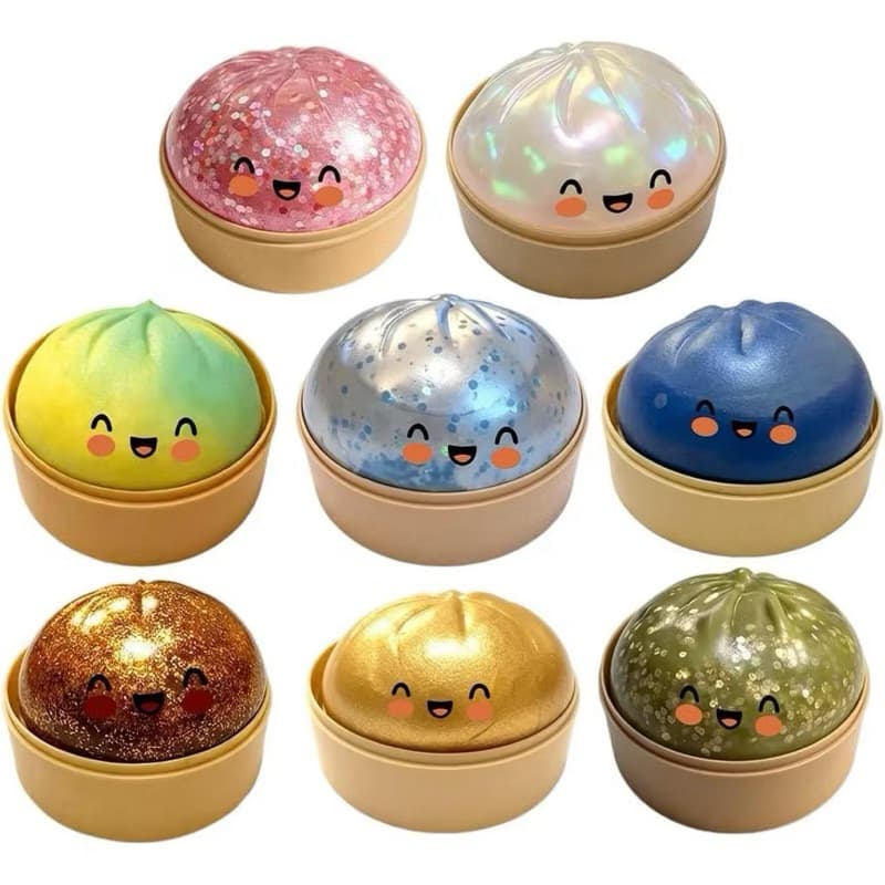 Caixa Surpresa Glitter Dumpling Squishy Antiestresse Paozinho Chines
