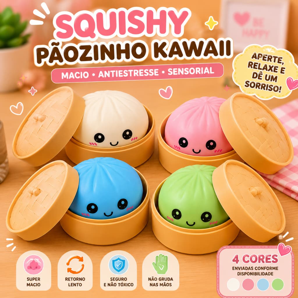 Squishy Kawaii Antiestresse Pãozinho Macio Sensorial Fidget Toy Relaxante Infantil Adulto Fofo Decorativo Brinquedo