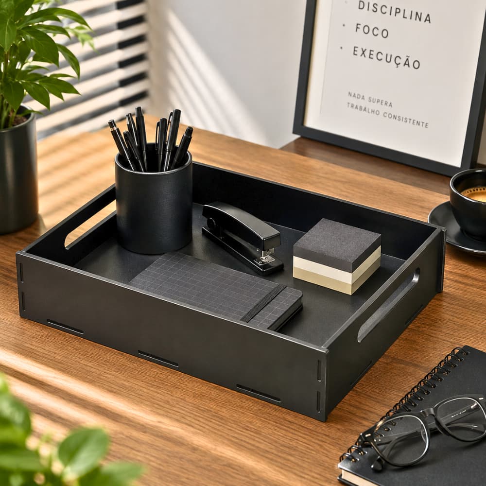 Bandeja 41 CM Decorativa Grande Em MDF Preto Excelente P/ Organização Mesa Posta E Ambientes Modernos Café da ManhaM51
