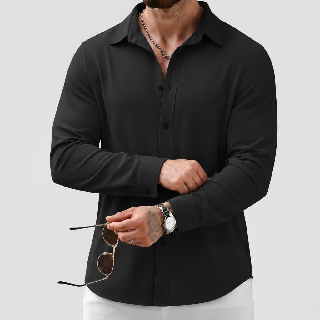 Camisa Social  Masculina Manga Longa Modelo Slim Elastano