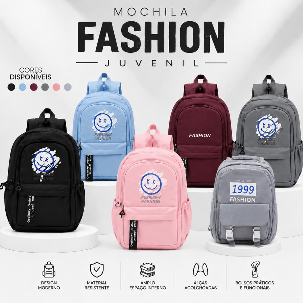 Mochila Fashion Juvenil Escolar Casual Resistente Leve e Espaçosa