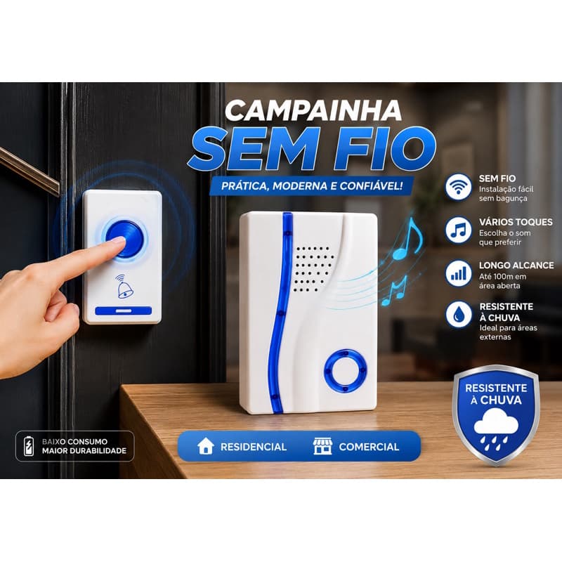 Campainha interfone sem fio Resistente à Chuva uso Residencial e comercial