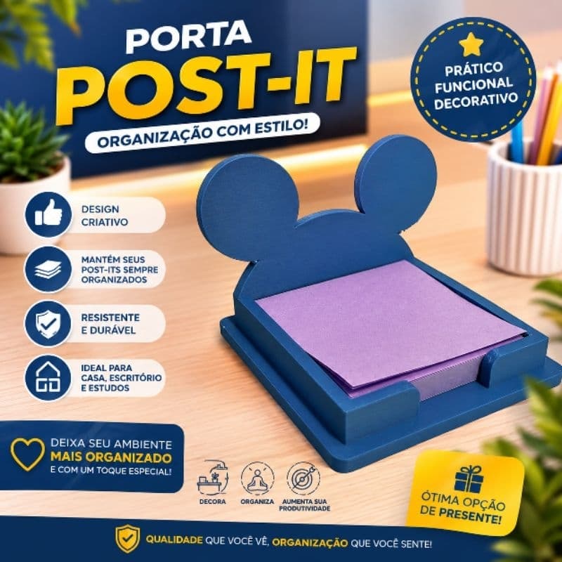Porta Post it Mickey mouse organizado de mesa, organizar decoração de mesa Post-it 7.6x7.6cm