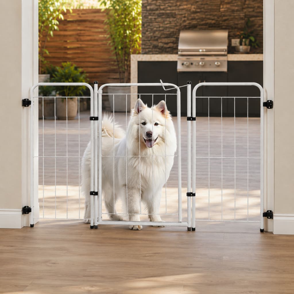Cercado Pet com Portão 70cm em Aço Dobrável | Grade de Segurança para Cachorro | Cercadinho Aramado Preto e Branco