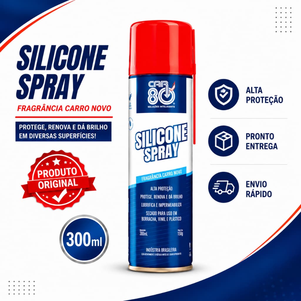Silicone Spray Car80 300ml Fragrância Carro Novo | Protege Plásticos, Borrachas e Painel | Alto Brilho Original