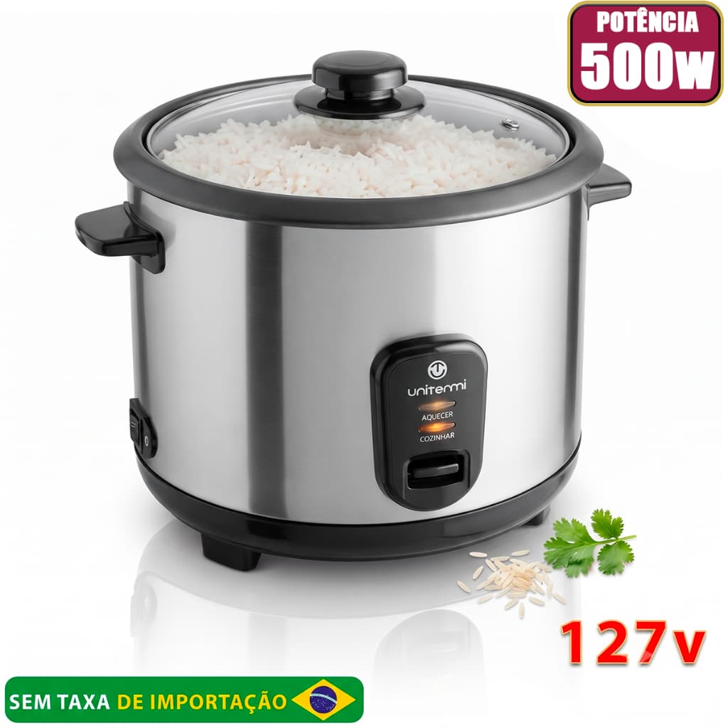 Panela de Arroz Elétrica Aço Inox Antiaderente 6 Xícaras UNITERMI 110/127V Prática Compacta