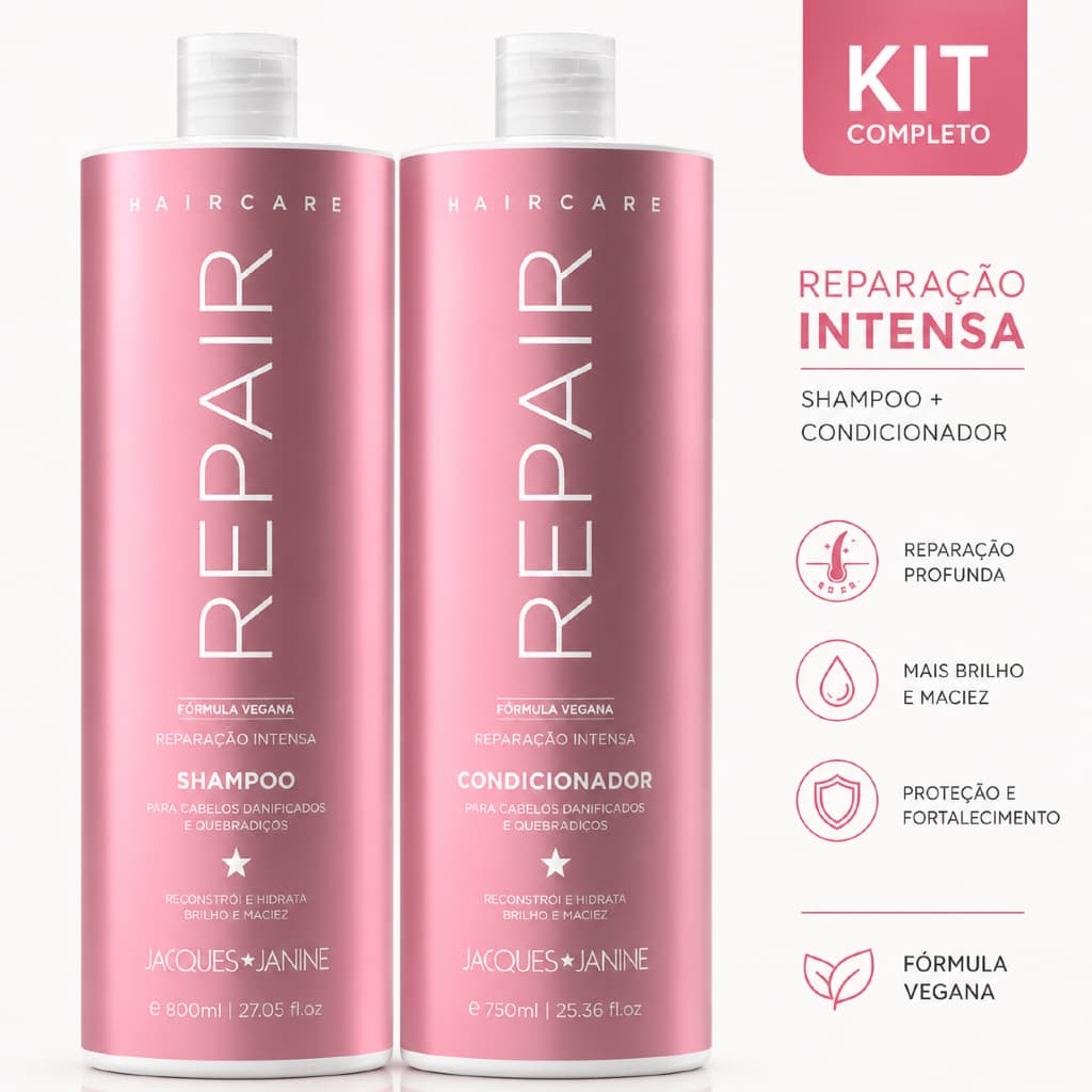 Kit Hair Care Repair Shampoo e Condicionador 800ml Jacques Janine Kit Cabelo Shampoo Condicionador