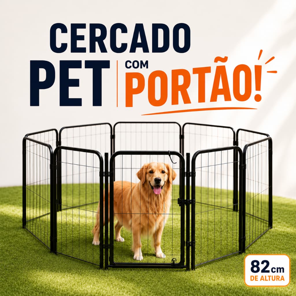 Cercado Pet com Portão 82cm Modular Grade Proteção Cachorro Aço Canil Dobrável Uso Interno e Externo