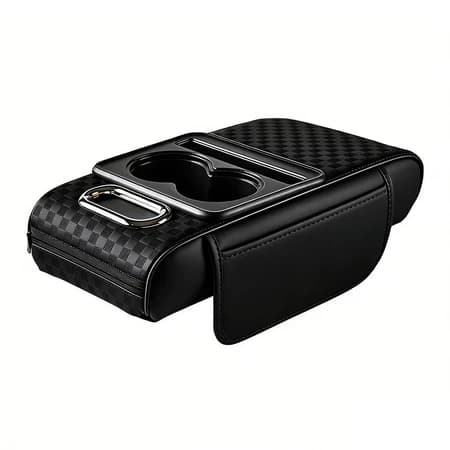 Caixa de apoio de couro para carro Capa para painel central Caixa organizadora para carro Cinza escuro Modelo universal