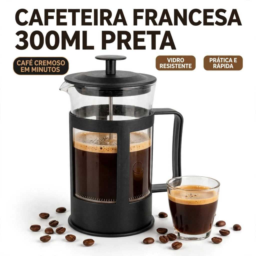 Cafeteira Francesa 300ml Prensa Francesa French Press Café Chá Infusor Filtro Manual 1 a 2 Xícaras