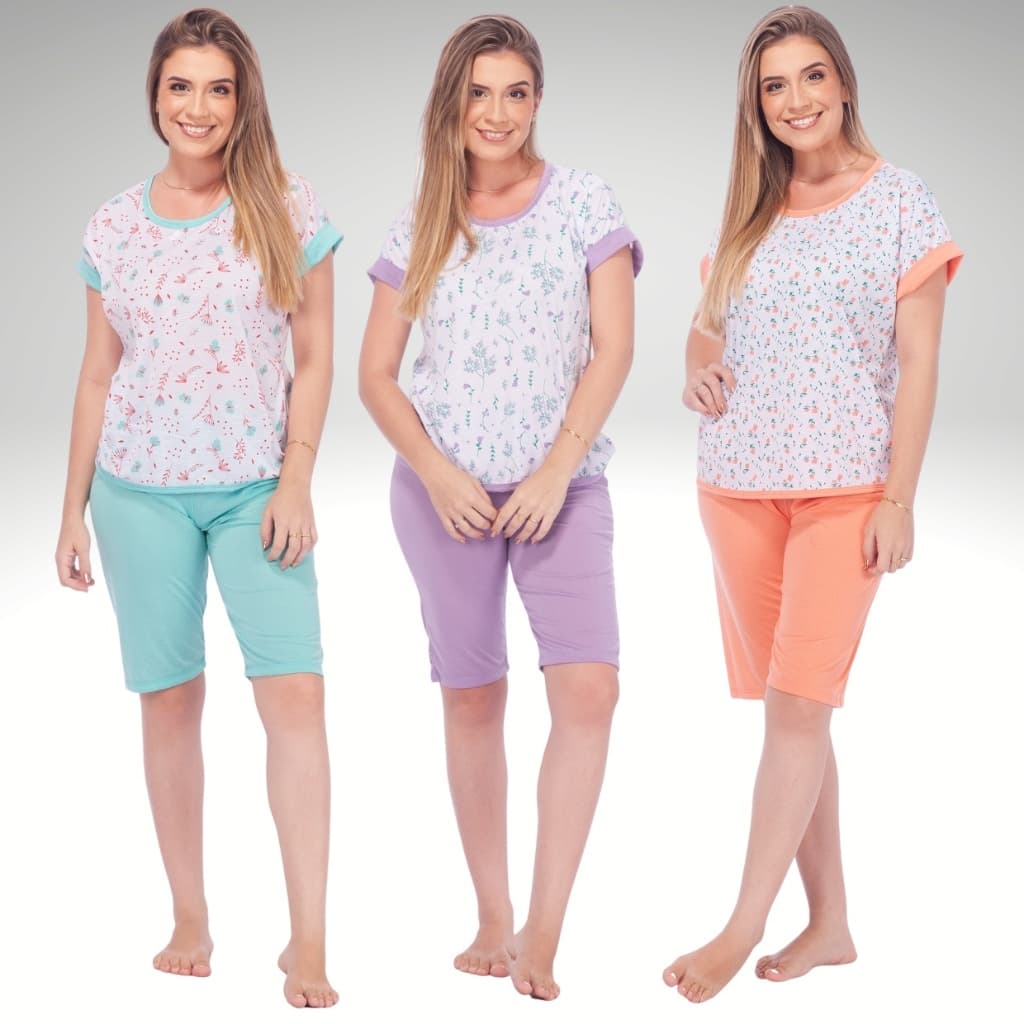 Kit 3 Pescador Feminino Sortidos Confortável Pijama Senhora