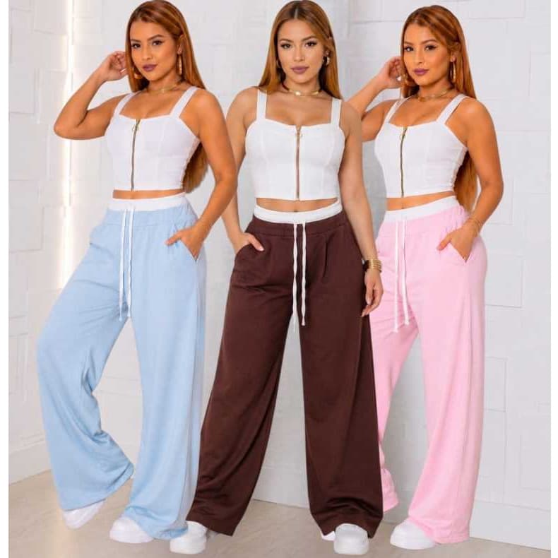 calça pantalona virginia feminina cintura alta tecido sensorial marrant premium com bolsos