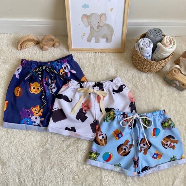 Short infantil menino Tactel Bolofofos Baby Bita Mickey Safari Infantil mauricinho