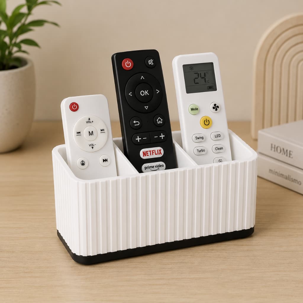 Porta Controle Remoto Organizador de Controles e Objetos para Sala Mesa e Rack Decorativo Moderno 3 Divisórias