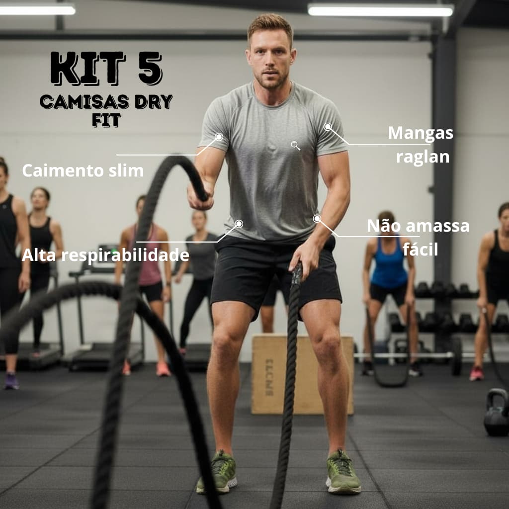 Kits 5 Camisetas Masculinas Leve Blusa Corrida Dry Fit Camisa Treino Raglan Malha Fria