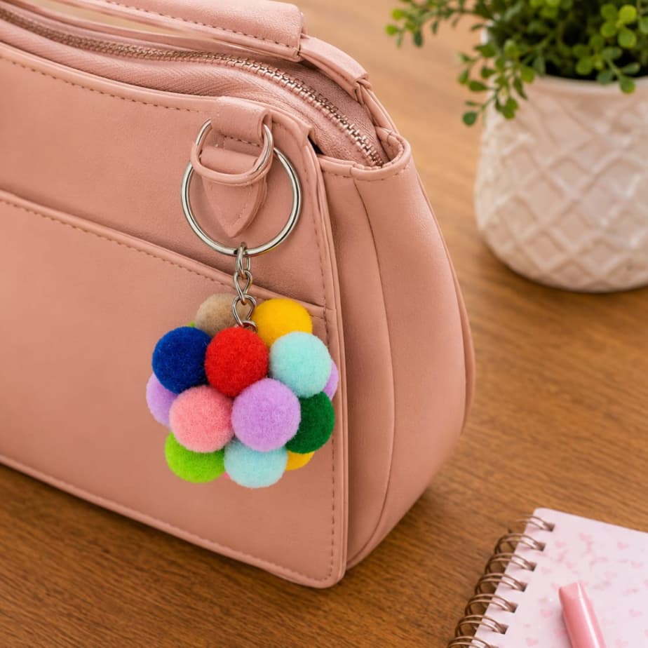 Kit 5 ou 10 chaveiro Pompom Colorido para Bolsa e Mochila-Pingente Decorativo Fofo com Argola Metálica