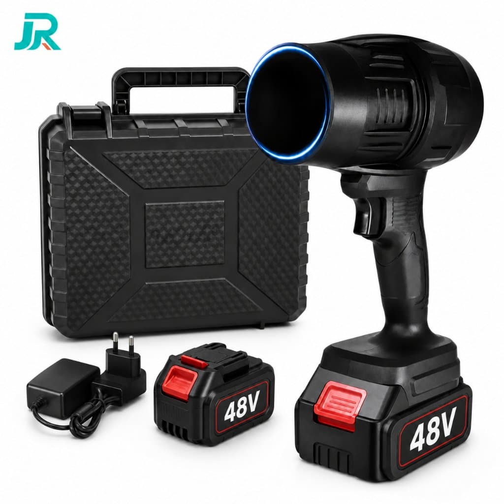 Soprador de Ar Turbo Portátil 48V Sem Fio Recarregável com 2 Baterias, Carregador e Maleta para Folhas, Carro e Jardim