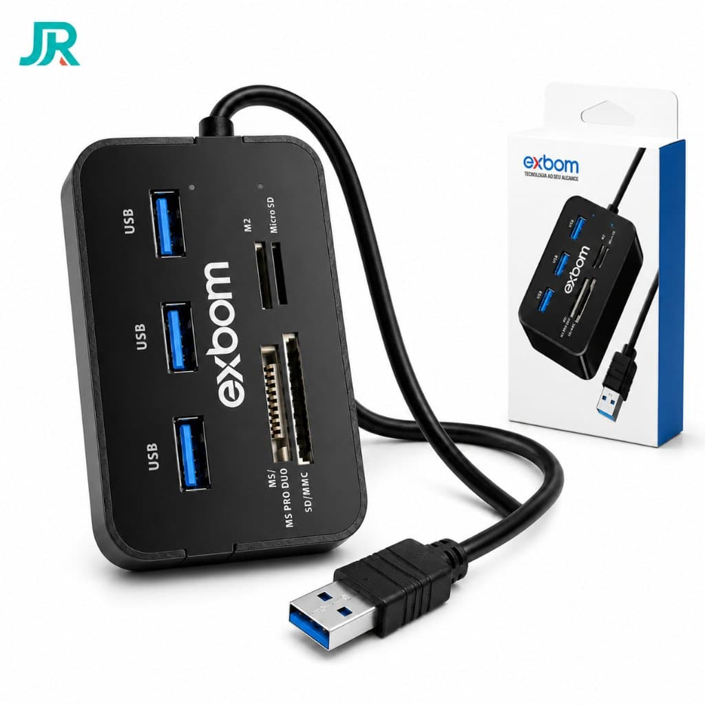 Hub 3 x USB 2.0 com leitor de cartão de memoria 7 em 1 EXBOM UH-R230