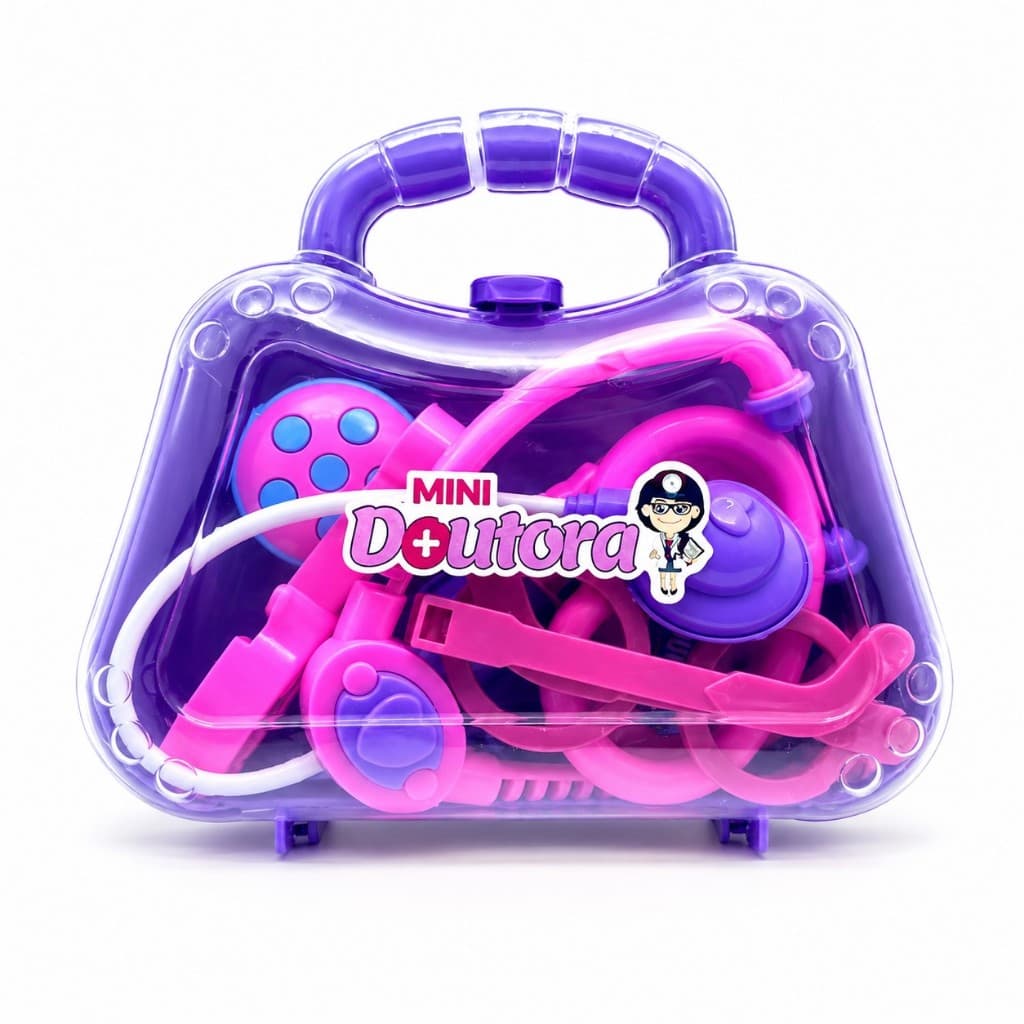 Mini Maleta Doutora Infantil Kit Médico Brinquedo Educativo Presente Menina Faz de Conta 8 Peças
