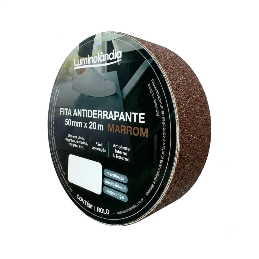 Fita Adesiva Antiderrapante 20m 50mm Segurança Degrau Escada Rampa Piso Alto Tráfego Abrasiva Marrom