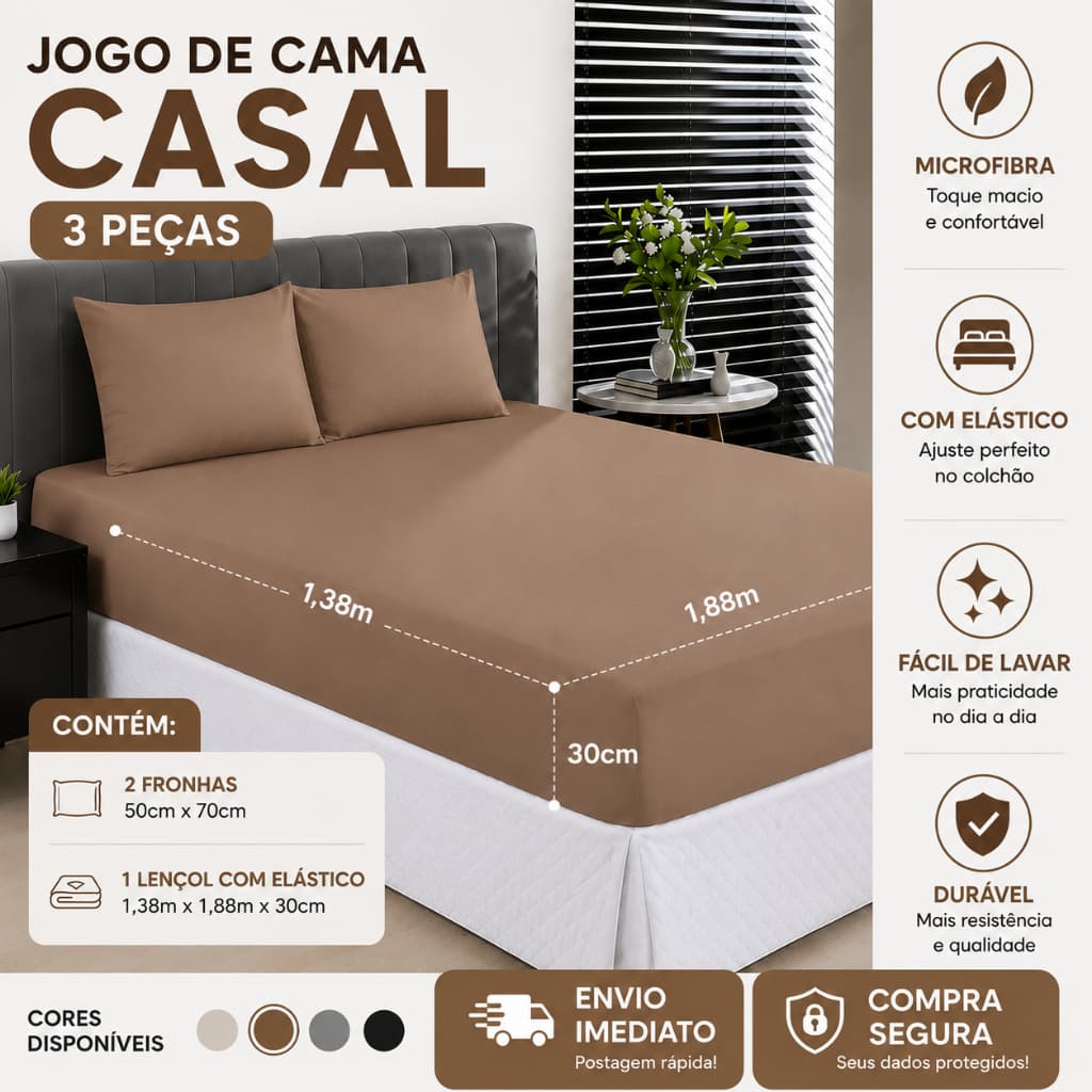 Jogo casal 3 Peças Slim em Malha/ 1 Lençol 2 Fronhas, 100% Algodão, Massio e fofo, Cores Disponiveis