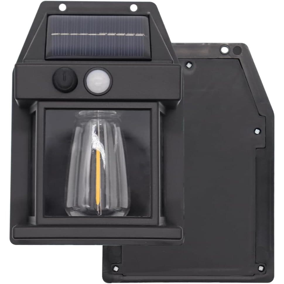 Luminária Arandela Solar Retro LED Estilo Vintage Sensor Presença 3 Funcionalidades Corredor Jardim Quintal Sacada