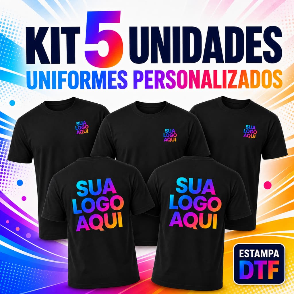 Kit 5 Camisetas Uniformes Personalizados com Logo Frente e Costas Estampa DTF Envio Rápido