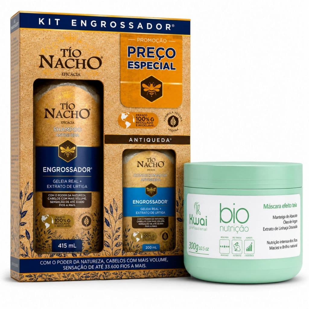 KIT Tio Nacho Engrossador Shampoo e Condicionador + Máscara Teia Reconstrução Capilar