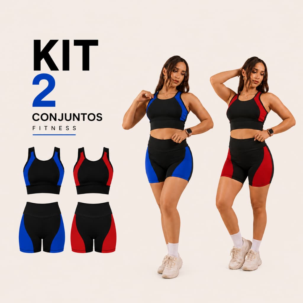 Kit Com 2 Conjuntos Fitness — Conjunto Feminino Suplex — Top + Short Com Compressão