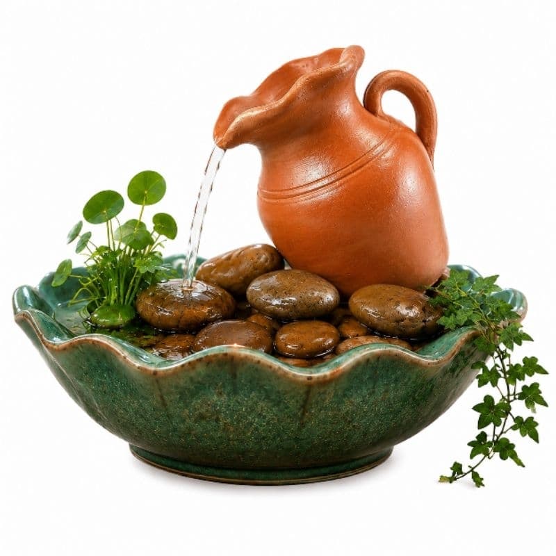 Jarro de Barro Inclinado para Fonte de Água Decorativa com Furo 22cm