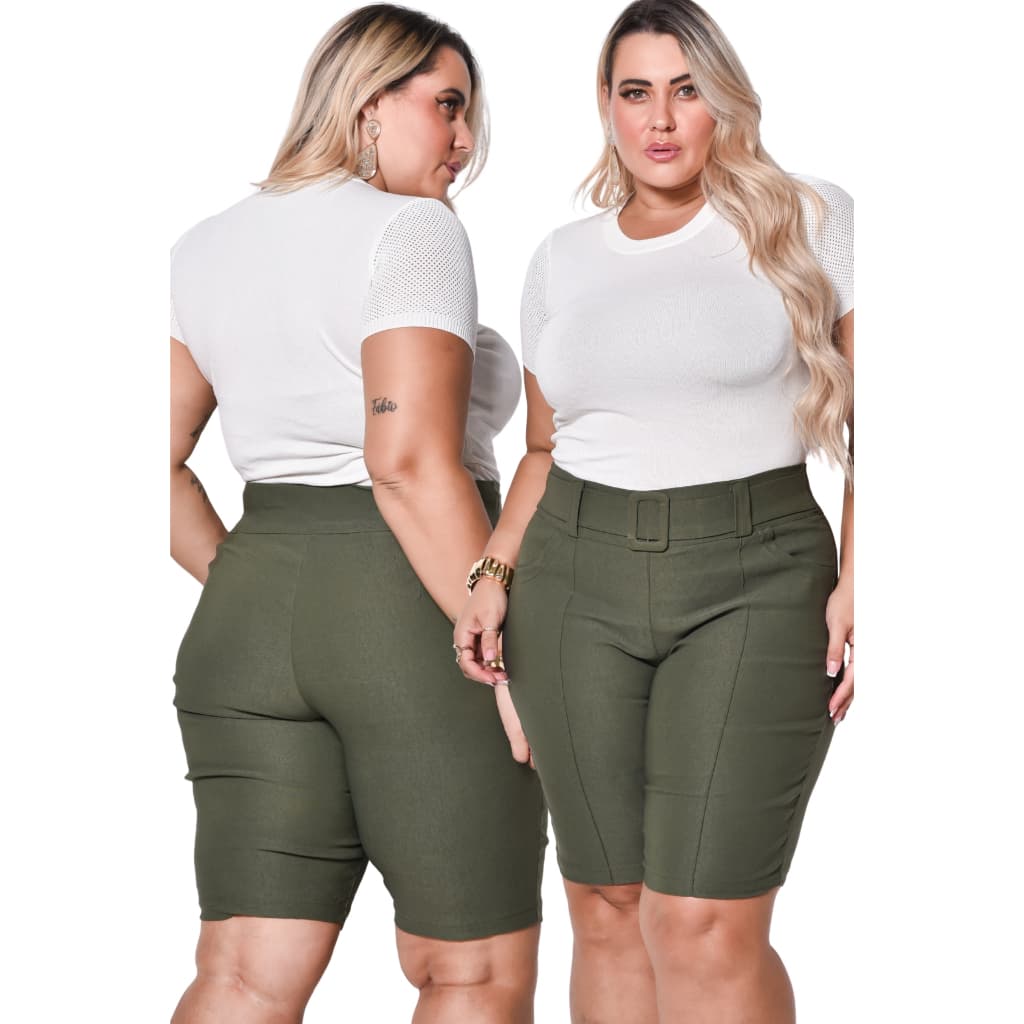 Bermuda Feminina Plus Size Com Cinto Social Skinny