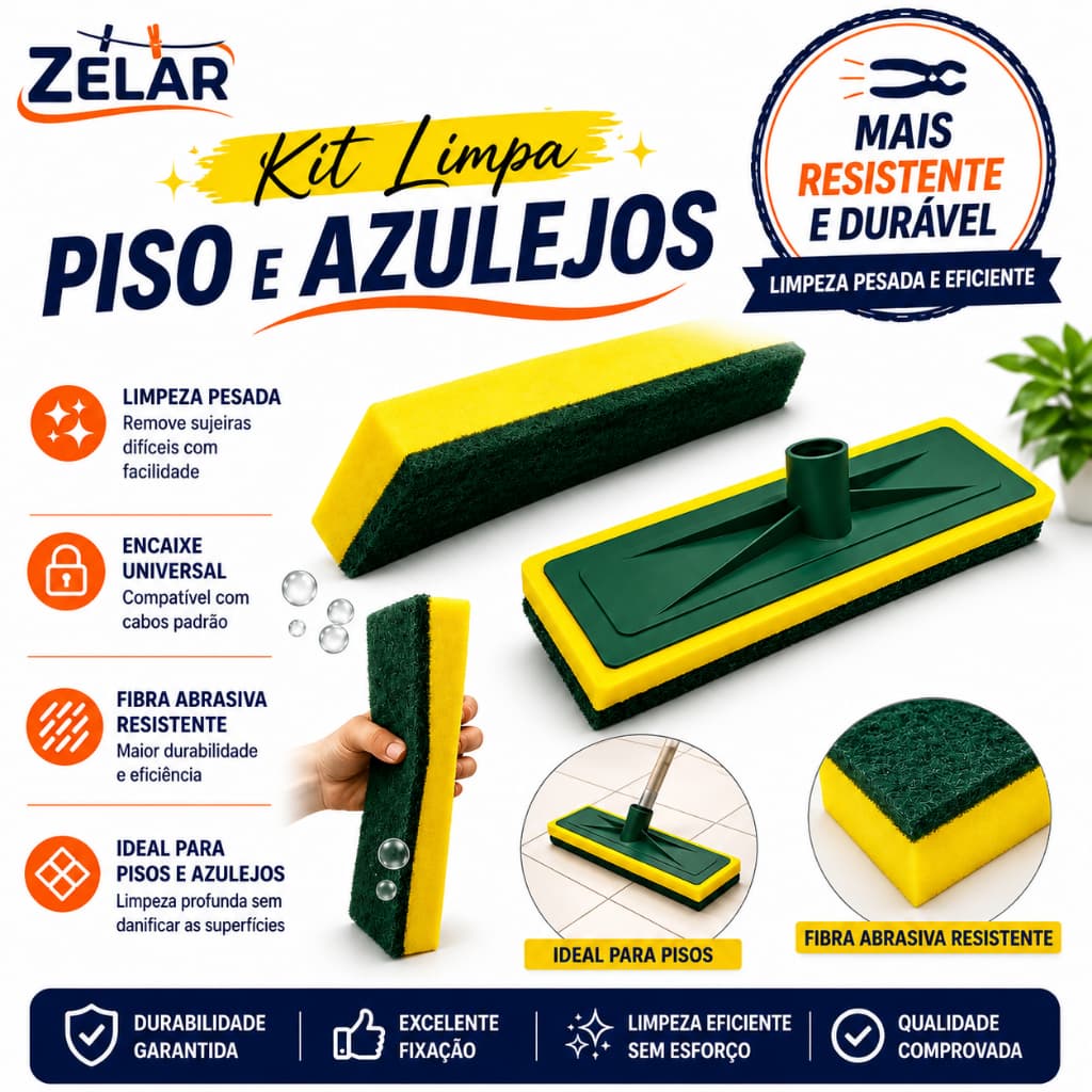 KIT 2 UNIDADES LAVA AZULEJO , PISO , ESFREGÃO , RODO ABRASIVO , ESPONJA LIMPEZA COM ROSCA SEM CABO